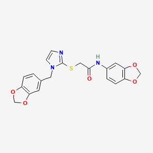 molecular formula C20H17N3O5S B2459951 N-(2H-1,3-benzodioxol-5-yl)-2-({1-[(2H-1,3-benzodioxol-5-yl)methyl]-1H-imidazol-2-yl}sulfanyl)acetamide CAS No. 872590-15-3