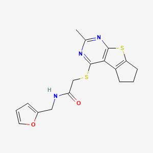molecular formula C17H17N3O2S2 B2459984 N-(furan-2-ylmethyl)-2-((2-methyl-6,7-dihydro-5H-cyclopenta[4,5]thieno[2,3-d]pyrimidin-4-yl)thio)acetamide CAS No. 314261-72-8
