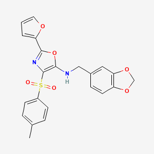 molecular formula C22H18N2O6S B2459987 N-(1,3-benzodioxol-5-ylmethyl)-2-(furan-2-yl)-4-[(4-methylphenyl)sulfonyl]-1,3-oxazol-5-amine CAS No. 862793-61-1
