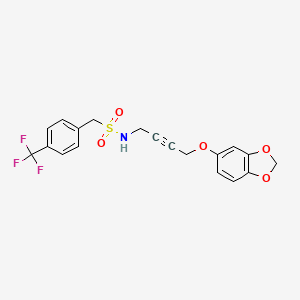 molecular formula C19H16F3NO5S B2460004 N-(4-(benzo[d][1,3]dioxol-5-yloxy)but-2-yn-1-yl)-1-(4-(trifluoromethyl)phenyl)methanesulfonamide CAS No. 1797964-00-1