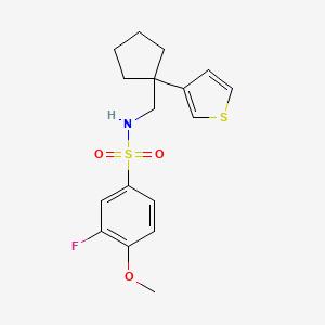 molecular formula C17H20FNO3S2 B2460024 3-fluoro-4-methoxy-N-((1-(thiophen-3-yl)cyclopentyl)methyl)benzenesulfonamide CAS No. 2034518-33-5