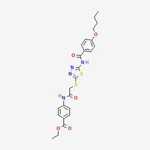 molecular formula C24H26N4O5S2 B2460037 ethyl 4-(2-{[5-(4-butoxybenzamido)-1,3,4-thiadiazol-2-yl]sulfanyl}acetamido)benzoate CAS No. 392293-29-7