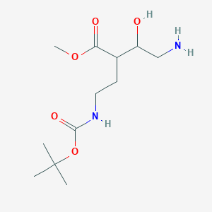 molecular formula C12H24N2O5 B2460056 Methyl 4-amino-3-hydroxy-2-[2-[(2-methylpropan-2-yl)oxycarbonylamino]ethyl]butanoate CAS No. 1781885-60-6