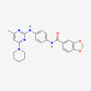 molecular formula C24H25N5O3 B2460075 N-(4-((4-methyl-6-(piperidin-1-yl)pyrimidin-2-yl)amino)phenyl)benzo[d][1,3]dioxole-5-carboxamide CAS No. 941923-77-9