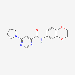 molecular formula C17H18N4O3 B2460082 N-(2,3-dihydrobenzo[b][1,4]dioxin-6-yl)-6-(pyrrolidin-1-yl)pyrimidine-4-carboxamide CAS No. 1905143-90-9