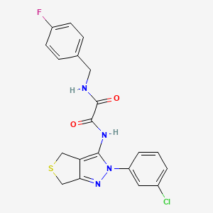 molecular formula C20H16ClFN4O2S B2460084 N1-(2-(3-chlorophenyl)-4,6-dihydro-2H-thieno[3,4-c]pyrazol-3-yl)-N2-(4-fluorobenzyl)oxalamide CAS No. 922936-66-1