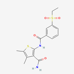 molecular formula C16H18N2O4S2 B2460089 2-(3-(乙基磺酰)苯甲酰氨基)-4,5-二甲基噻吩-3-甲酰胺 CAS No. 886928-08-1
