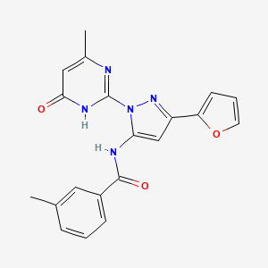 molecular formula C20H17N5O3 B2460107 N-(3-(furan-2-yl)-1-(4-methyl-6-oxo-1,6-dihydropyrimidin-2-yl)-1H-pyrazol-5-yl)-3-methylbenzamide CAS No. 1207015-17-5