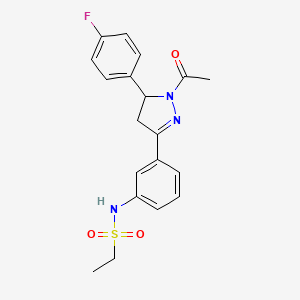 molecular formula C19H20FN3O3S B2460138 N-{3-[1-acetyl-5-(4-fluorophenyl)-4,5-dihydro-1H-pyrazol-3-yl]phenyl}ethane-1-sulfonamide CAS No. 852141-58-3