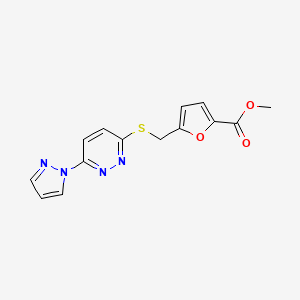 molecular formula C14H12N4O3S B2460139 methyl 5-(((6-(1H-pyrazol-1-yl)pyridazin-3-yl)thio)methyl)furan-2-carboxylate CAS No. 1351634-56-4