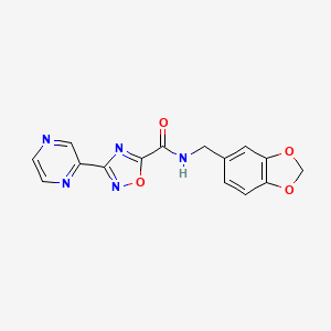 molecular formula C15H11N5O4 B2460144 N-(benzo[d][1,3]dioxol-5-ylmethyl)-3-(pyrazin-2-yl)-1,2,4-oxadiazole-5-carboxamide CAS No. 1219904-26-3