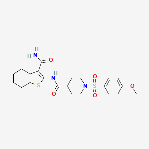 molecular formula C22H27N3O5S2 B2460375 N-(3-carbamoyl-4,5,6,7-tetrahydrobenzo[b]thiophen-2-yl)-1-((4-methoxyphenyl)sulfonyl)piperidine-4-carboxamide CAS No. 923407-43-6