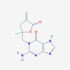 molecular formula C12H13N5O3 B024604 1-((2-Methyl-5-methylene-5-oxotetrahydrofuran-2-yl)methyl)guanine CAS No. 105970-04-5