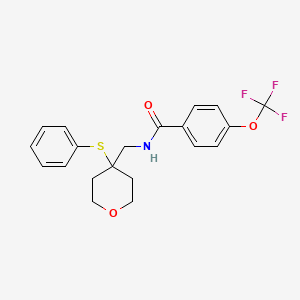 molecular formula C20H20F3NO3S B2460456 N-{[4-(phenylsulfanyl)oxan-4-yl]methyl}-4-(trifluoromethoxy)benzamide CAS No. 1797956-99-0