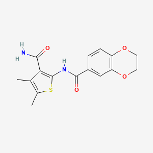 molecular formula C16H16N2O4S B2460478 N-(3-carbamoyl-4,5-dimethylthiophen-2-yl)-2,3-dihydro-1,4-benzodioxine-6-carboxamide CAS No. 830342-93-3