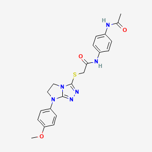 molecular formula C21H22N6O3S B2460485 N-(4-acetamidophenyl)-2-((7-(4-methoxyphenyl)-6,7-dihydro-5H-imidazo[2,1-c][1,2,4]triazol-3-yl)thio)acetamide CAS No. 921579-85-3
