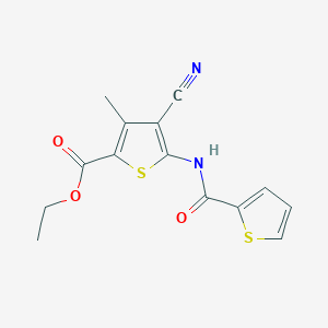 molecular formula C14H12N2O3S2 B2460499 ETHYL 4-CYANO-3-METHYL-5-(THIOPHENE-2-AMIDO)THIOPHENE-2-CARBOXYLATE CAS No. 449177-12-2