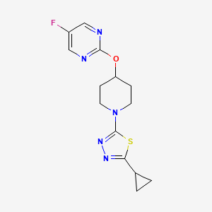 molecular formula C14H16FN5OS B2460595 2-{[1-(5-Cyclopropyl-1,3,4-thiadiazol-2-yl)piperidin-4-yl]oxy}-5-fluoropyrimidine CAS No. 2380176-53-2
