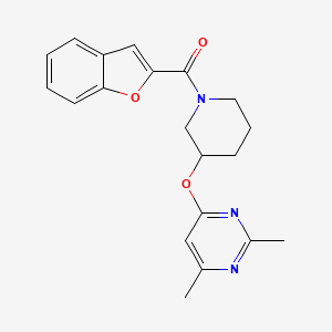 molecular formula C20H21N3O3 B2460619 Benzofuran-2-yl(3-((2,6-dimethylpyrimidin-4-yl)oxy)piperidin-1-yl)methanone CAS No. 2034500-23-5