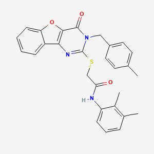 molecular formula C28H25N3O3S B2460685 N-(2,3-dimethylphenyl)-2-{[3-(4-methylbenzyl)-4-oxo-3,4-dihydro[1]benzofuro[3,2-d]pyrimidin-2-yl]sulfanyl}acetamide CAS No. 866894-79-3