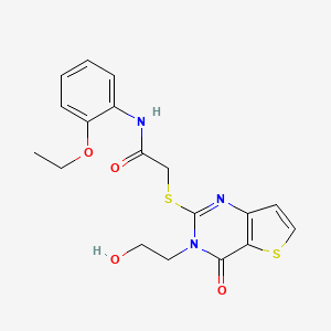 molecular formula C18H19N3O4S2 B2460690 N-(2-ethoxyphenyl)-2-((3-(2-hydroxyethyl)-4-oxo-3,4-dihydrothieno[3,2-d]pyrimidin-2-yl)thio)acetamide CAS No. 1795483-94-1