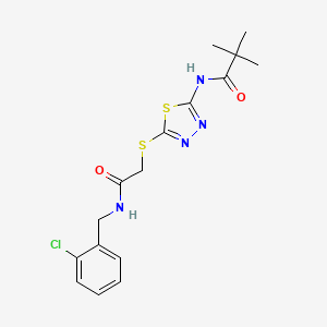molecular formula C16H19ClN4O2S2 B2460714 N-(5-((2-((2-chlorobenzyl)amino)-2-oxoethyl)thio)-1,3,4-thiadiazol-2-yl)pivalamide CAS No. 896032-39-6