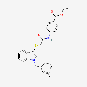 molecular formula C27H26N2O3S B2460736 ethyl 4-[2-({1-[(3-methylphenyl)methyl]-1H-indol-3-yl}sulfanyl)acetamido]benzoate CAS No. 681275-90-1