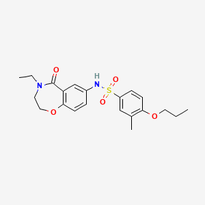 molecular formula C21H26N2O5S B2460756 N-(4-ethyl-5-oxo-2,3,4,5-tetrahydrobenzo[f][1,4]oxazepin-7-yl)-3-methyl-4-propoxybenzenesulfonamide CAS No. 922553-72-8