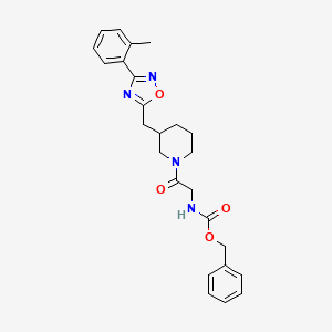 molecular formula C25H28N4O4 B2460813 Benzyl (2-oxo-2-(3-((3-(o-tolyl)-1,2,4-oxadiazol-5-yl)methyl)piperidin-1-yl)ethyl)carbamate CAS No. 1705069-49-3