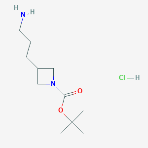 molecular formula C11H23ClN2O2 B2460843 tert-butyl3-(3-aminopropyl)azetidine-1-carboxylatehydrochloride CAS No. 2361636-54-4