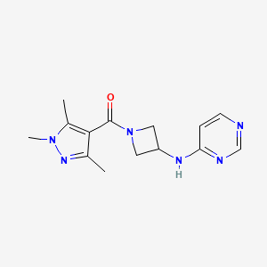 molecular formula C14H18N6O B2460888 N-[1-(1,3,5-trimethyl-1H-pyrazole-4-carbonyl)azetidin-3-yl]pyrimidin-4-amine CAS No. 2097928-36-2