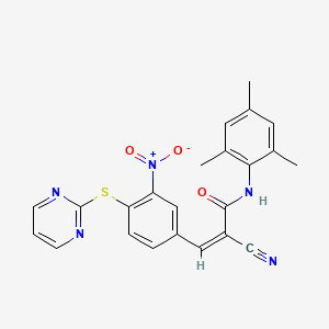 (Z)-2-Cyano-3-(3-nitro-4-pyrimidin-2-ylsulfanylphenyl)-N-(2,4,6-trimethylphenyl)prop-2-enamide