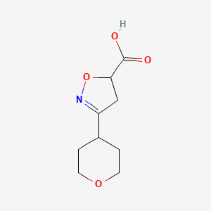 molecular formula C9H13NO4 B2461101 3-(Oxan-4-yl)-4,5-dihydro-1,2-oxazole-5-carboxylic acid CAS No. 1249683-14-4