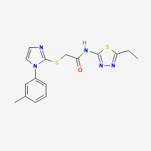 molecular formula C16H17N5OS2 B2461142 N-(5-ethyl-1,3,4-thiadiazol-2-yl)-2-{[1-(3-methylphenyl)-1H-imidazol-2-yl]sulfanyl}acetamide CAS No. 851130-93-3
