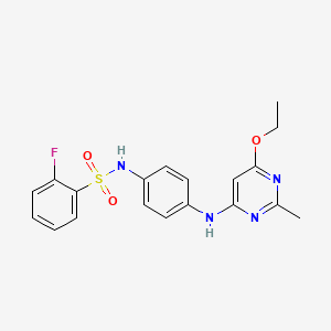 molecular formula C19H19FN4O3S B2461178 N-(4-((6-ethoxy-2-methylpyrimidin-4-yl)amino)phenyl)-2-fluorobenzenesulfonamide CAS No. 946274-11-9