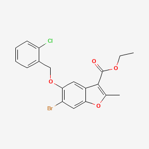 molecular formula C19H16BrClO4 B2461182 Ethyl 6-bromo-5-[(2-chlorophenyl)methoxy]-2-methyl-1-benzofuran-3-carboxylate CAS No. 308295-82-1