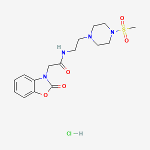 molecular formula C16H23ClN4O5S B2461218 N-(2-(4-(methylsulfonyl)piperazin-1-yl)ethyl)-2-(2-oxobenzo[d]oxazol-3(2H)-yl)acetamide hydrochloride CAS No. 1351611-73-8