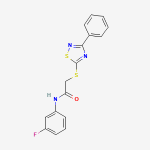 molecular formula C16H12FN3OS2 B2461255 N-(3-fluorophenyl)-2-((3-phenyl-1,2,4-thiadiazol-5-yl)thio)acetamide CAS No. 864856-03-1
