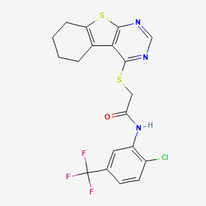 molecular formula C19H15ClF3N3OS2 B2461287 N-[2-chloro-5-(trifluoromethyl)phenyl]-2-{8-thia-4,6-diazatricyclo[7.4.0.0^{2,7}]trideca-1(9),2(7),3,5-tetraen-3-ylsulfanyl}acetamide CAS No. 303787-97-5