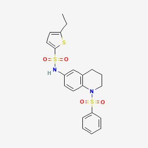 molecular formula C21H22N2O4S3 B2461315 N-[1-(benzenesulfonyl)-1,2,3,4-tetrahydroquinolin-6-yl]-5-ethylthiophene-2-sulfonamide CAS No. 1005293-95-7