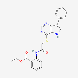 molecular formula C23H20N4O3S B2461329 ETHYL 2-[2-({7-PHENYL-5H-PYRROLO[3,2-D]PYRIMIDIN-4-YL}SULFANYL)ACETAMIDO]BENZOATE CAS No. 1110965-02-0