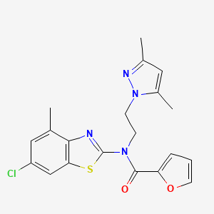 molecular formula C20H19ClN4O2S B2461352 N-(6-chloro-4-methyl-1,3-benzothiazol-2-yl)-N-[2-(3,5-dimethyl-1H-pyrazol-1-yl)ethyl]furan-2-carboxamide CAS No. 1171146-79-4