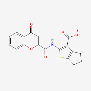 molecular formula C19H15NO5S B2461423 methyl 2-[(4-oxochromene-2-carbonyl)amino]-5,6-dihydro-4H-cyclopenta[b]thiophene-3-carboxylate CAS No. 477570-49-3