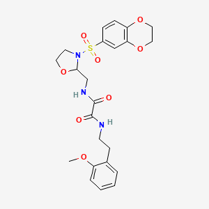 molecular formula C23H27N3O8S B2461446 N1-((3-((2,3-dihydrobenzo[b][1,4]dioxin-6-yl)sulfonyl)oxazolidin-2-yl)methyl)-N2-(2-methoxyphenethyl)oxalamide CAS No. 868982-40-5