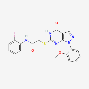molecular formula C20H16FN5O3S B2461589 N-(2-fluorophenyl)-2-((1-(2-methoxyphenyl)-4-oxo-4,5-dihydro-1H-pyrazolo[3,4-d]pyrimidin-6-yl)thio)acetamide CAS No. 946366-26-3