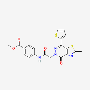 molecular formula C20H16N4O4S2 B2461632 methyl 4-(2-(2-methyl-4-oxo-7-(thiophen-2-yl)thiazolo[4,5-d]pyridazin-5(4H)-yl)acetamido)benzoate CAS No. 942004-54-8