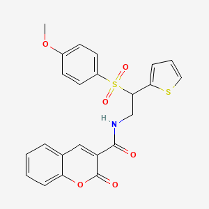 molecular formula C23H19NO6S2 B2461635 N-[2-(4-methoxybenzenesulfonyl)-2-(thiophen-2-yl)ethyl]-2-oxo-2H-chromene-3-carboxamide CAS No. 946285-34-3