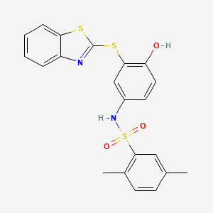 molecular formula C21H18N2O3S3 B2461642 N-[3-(1,3-benzothiazol-2-ylsulfanyl)-4-hydroxyphenyl]-2,5-dimethylbenzene-1-sulfonamide CAS No. 361179-60-4