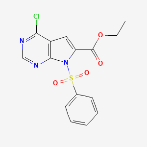 molecular formula C15H12ClN3O4S B2461667 Ethyl 4-chloro-7-(phenylsulfonyl)-7H-pyrrolo[2,3-d]pyrimidine-6-carboxylate CAS No. 1987286-78-1