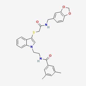 N-(2-(3-((2-((benzo[d][1,3]dioxol-5-ylmethyl)amino)-2-oxoethyl)thio)-1H-indol-1-yl)ethyl)-3,5-dimethylbenzamide